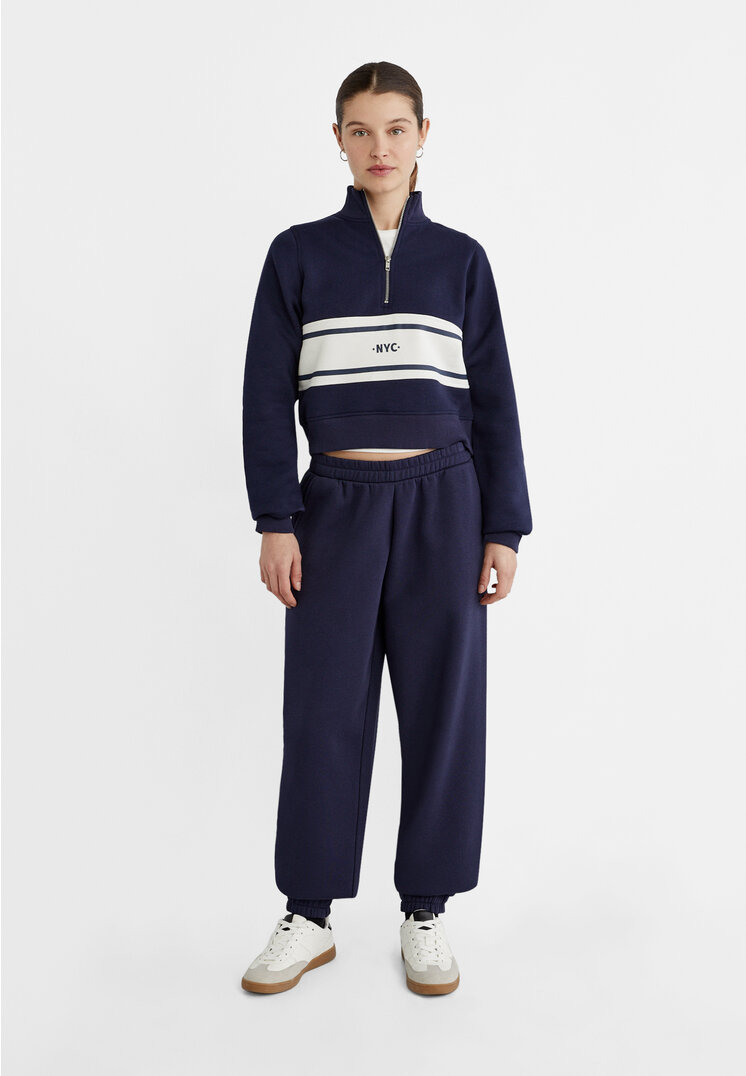 

Stradivarius Spodnie jogger boyfriend z dresowej dzianiny Morski XL