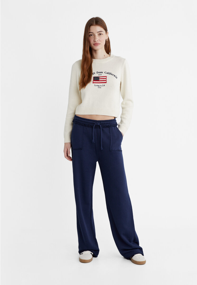 

Stradivarius Hose mit ausgefransten Taschen Marineblau M