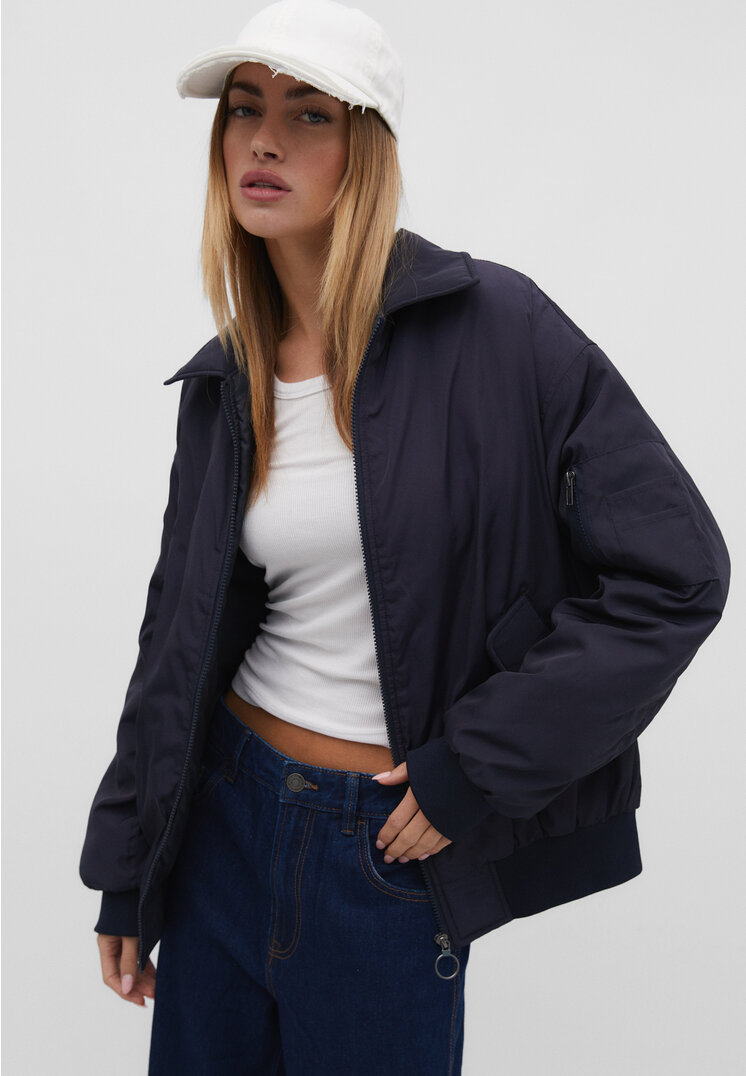 Stradivarius Kurtka bomberka basic Morski S