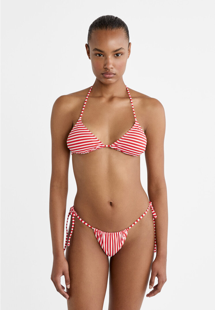 Stradivarius Triangel-Bikinioberteil Streifen gleitend Rot M