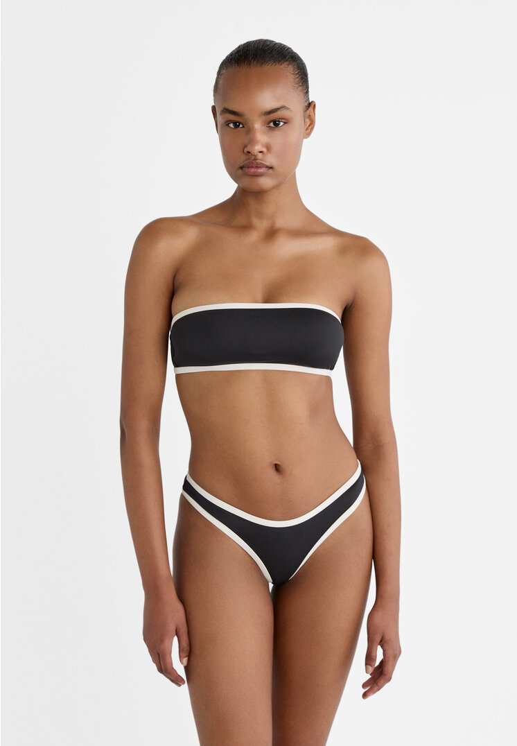 Stradivarius Bandeau-Bikinioberteil mit Kontrasten Schwarz L