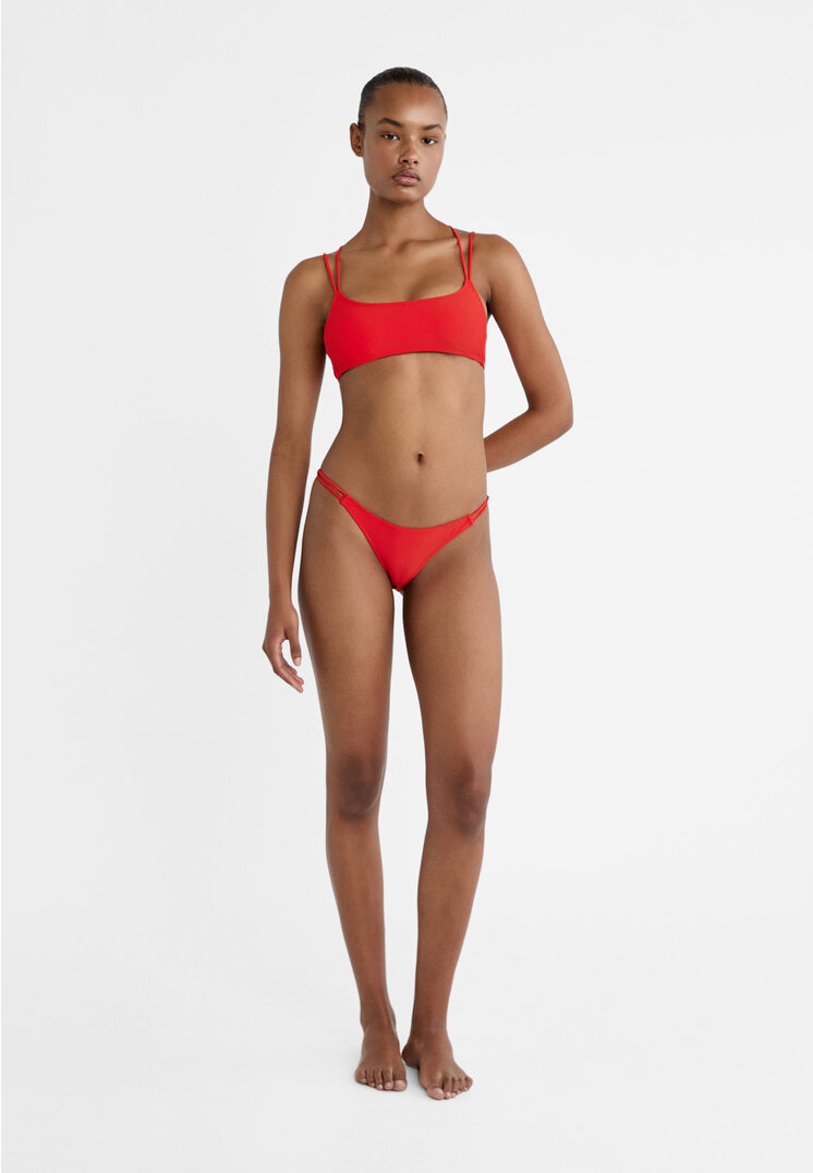 

Stradivarius Dół od bikini z paseczkami Czerwony XS