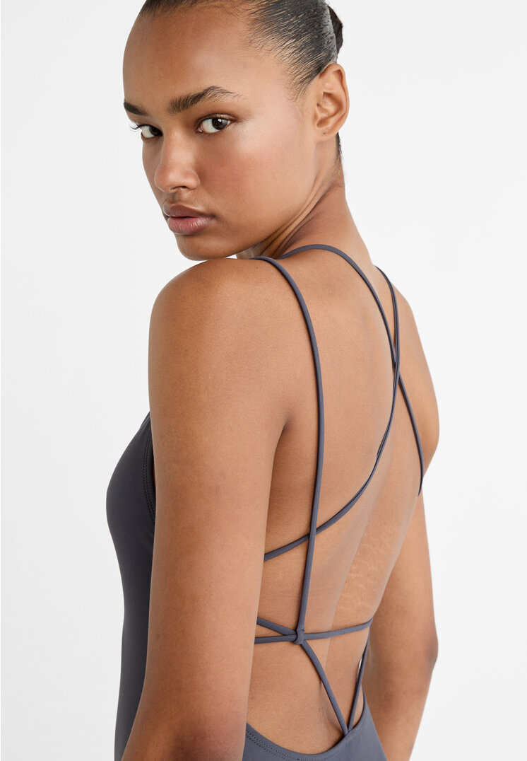 Stradivarius Swimsuit with crossed straps at the back  Dark grey L