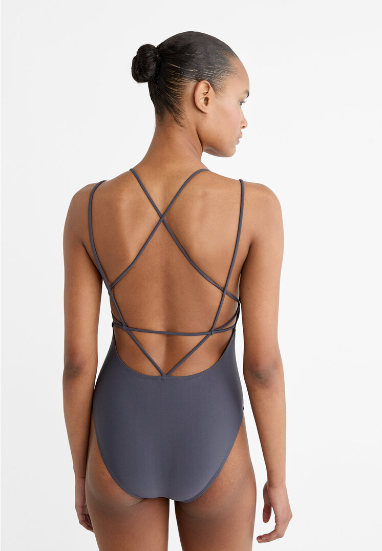 Stradivarius Swimsuit with crossed straps at the back  Dark grey L