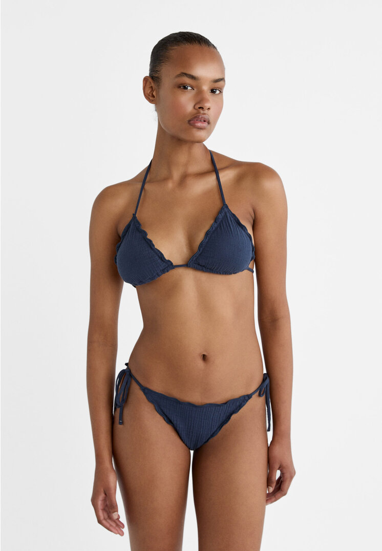 

Stradivarius Trójkątny biustonosz od bikini ze sznurkami Morski M