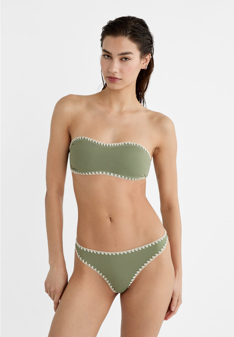 

Stradivarius Bikinihöschen mit Stickerei Khaki XS
