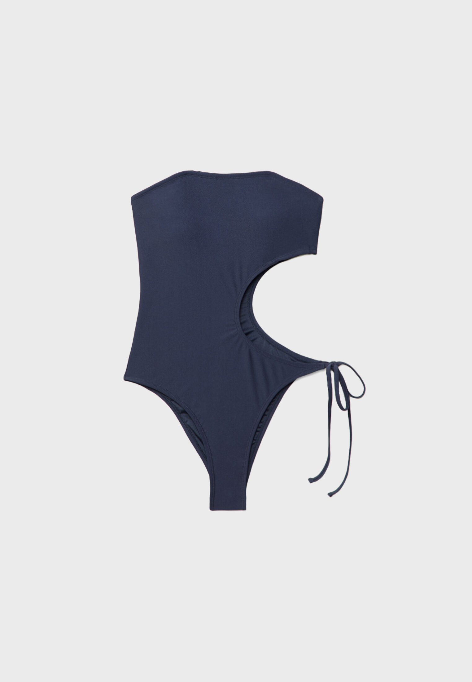 Swimsuit with bandeau neckline and cut out detail