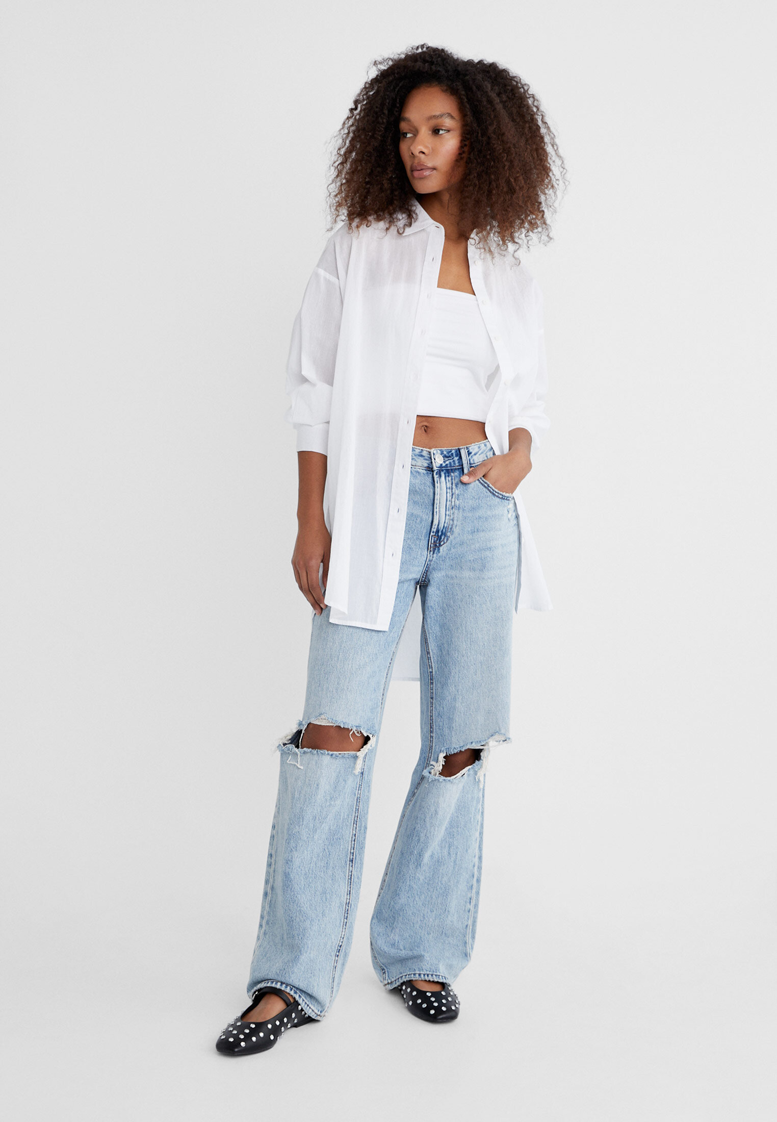 Camisa blanca oversize stradivarius hot sale