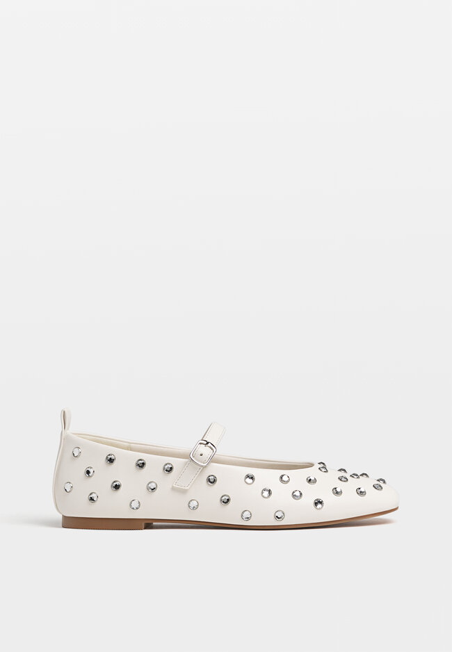 Ballet flats with rhinestone ankle strap Women s fashion