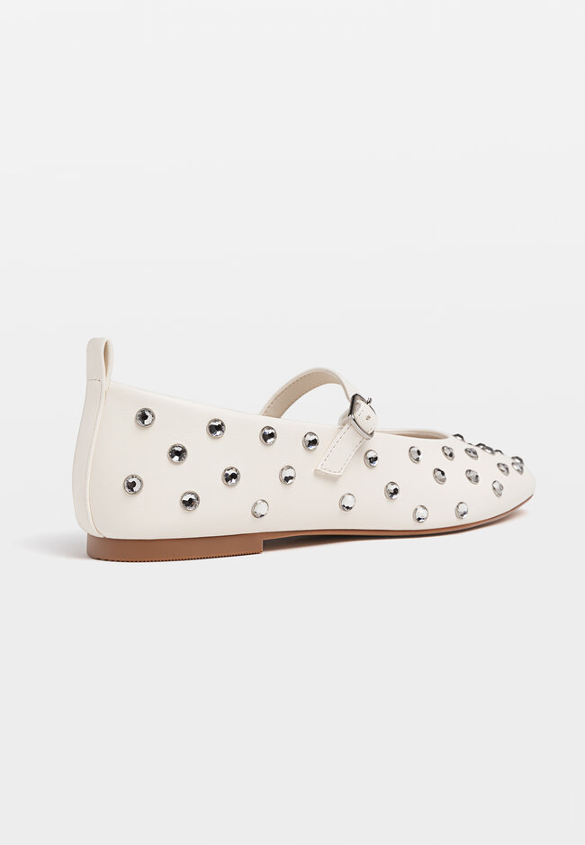 Stradivarius Ballet flats with rhinestone ankle strap  ECRU 5