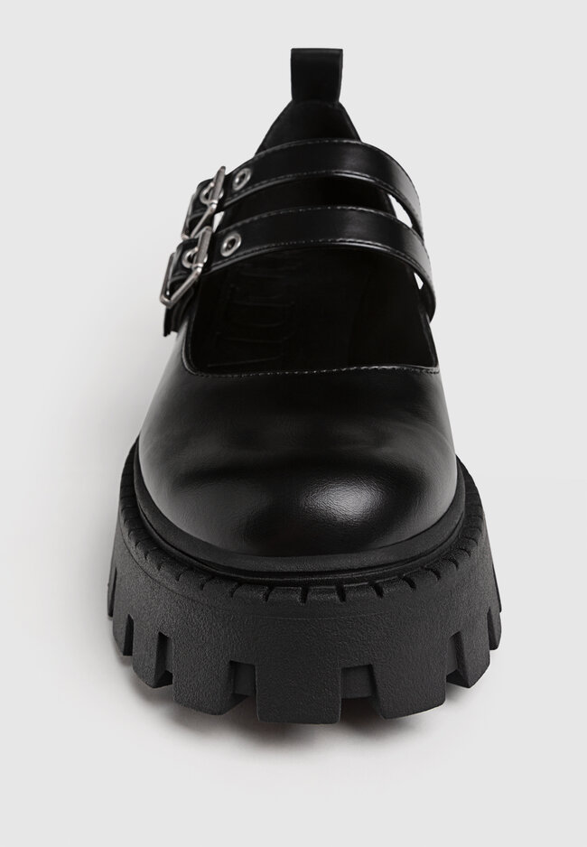 Stradivarius Flat Mary Jane shoes with track soles  BLACK  3