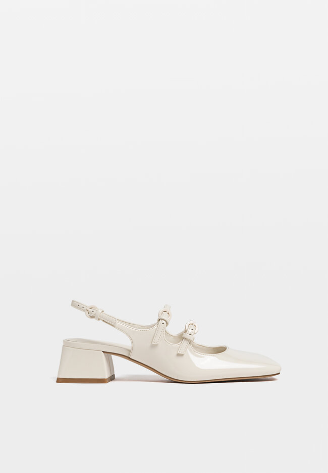 Stradivarius Heeled slingback Mary Jane-style shoes  ECRU 3