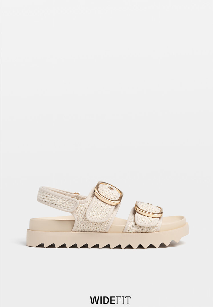 

Stradivarius Flache Damensandalen aus Stoff NATUR 39