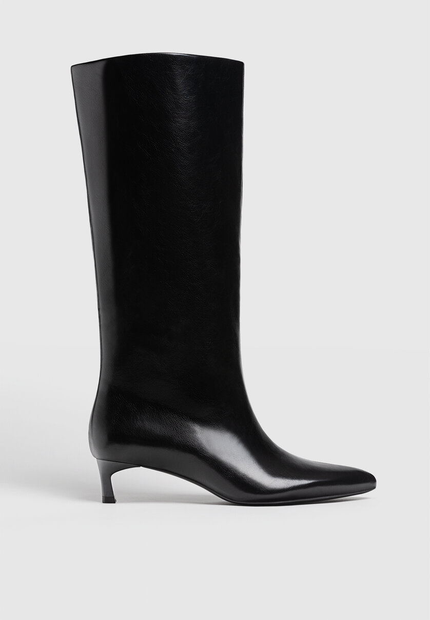 Knee high kitten heel boots sales