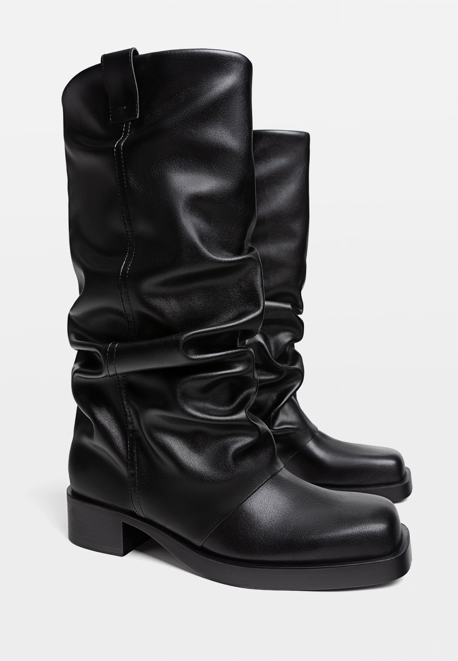 Black leather slouch boots clearance flat
