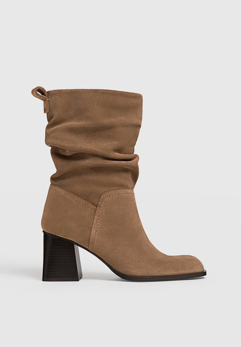 High-heel leather slouchy ankle boots