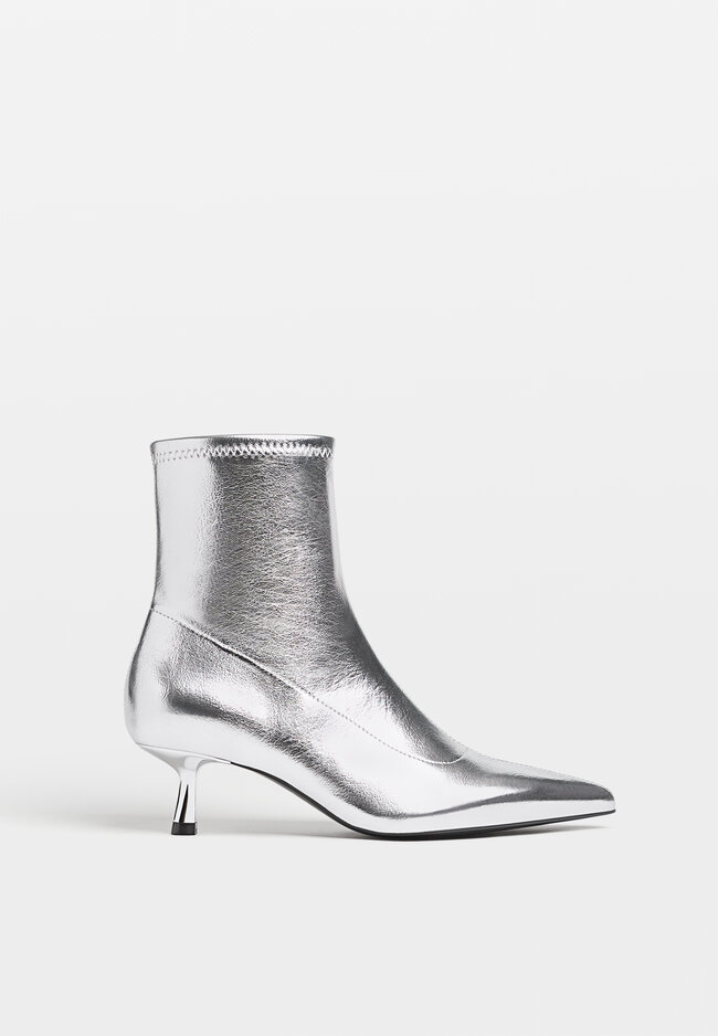 stradivarius stretch high-heeled ankle boots  silver 4