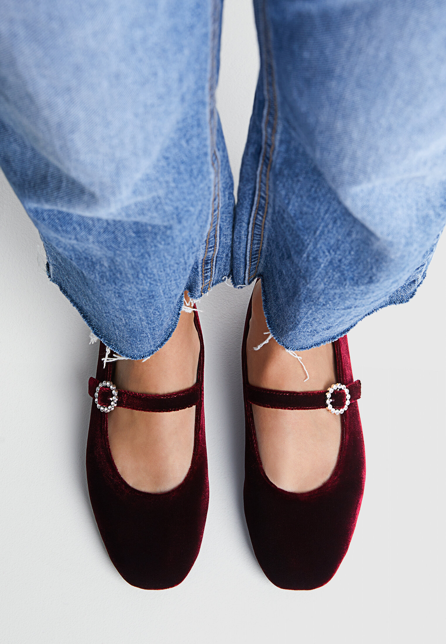 Velvet ankle cheap strap flats