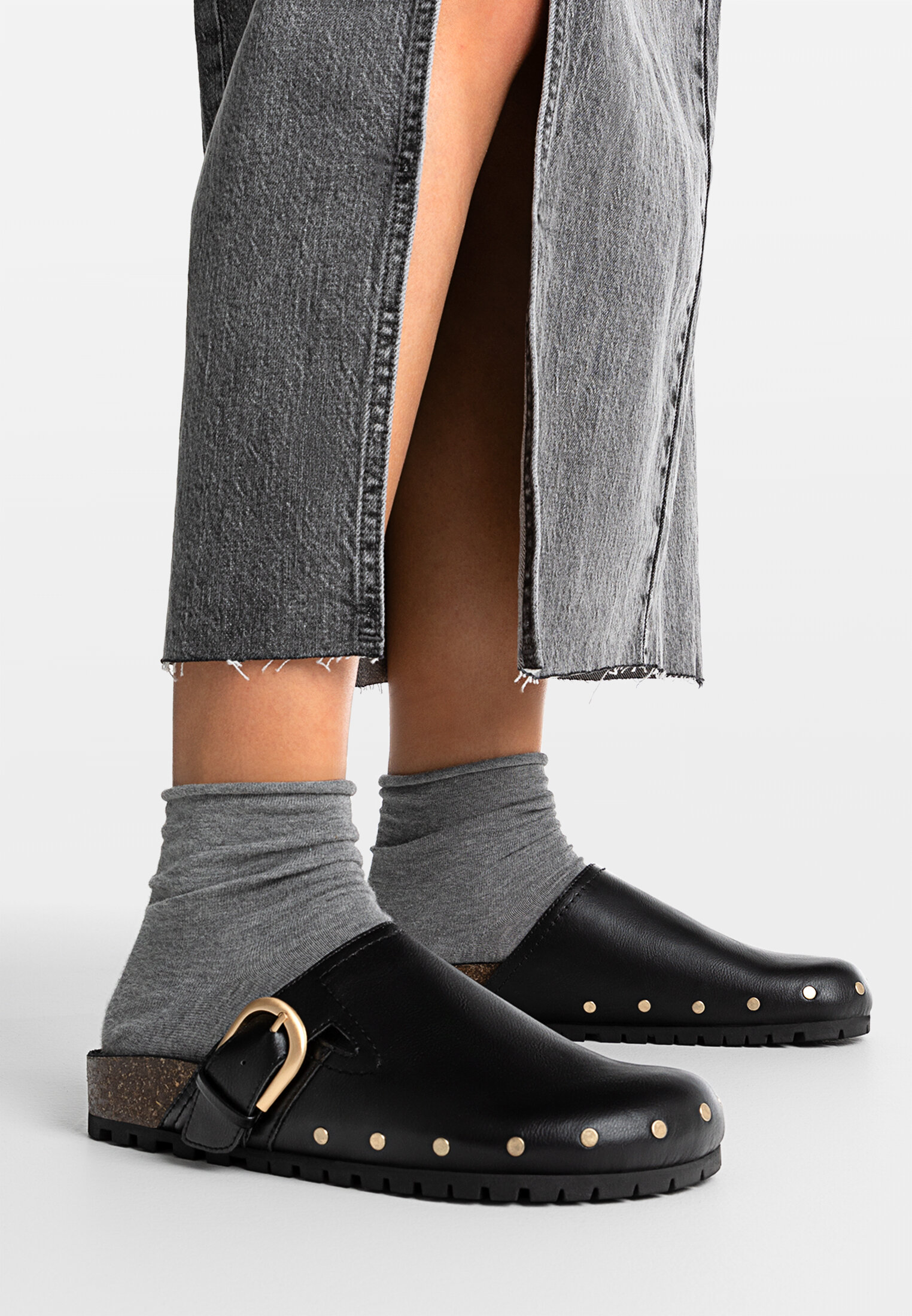 Black clogs shop with buckle