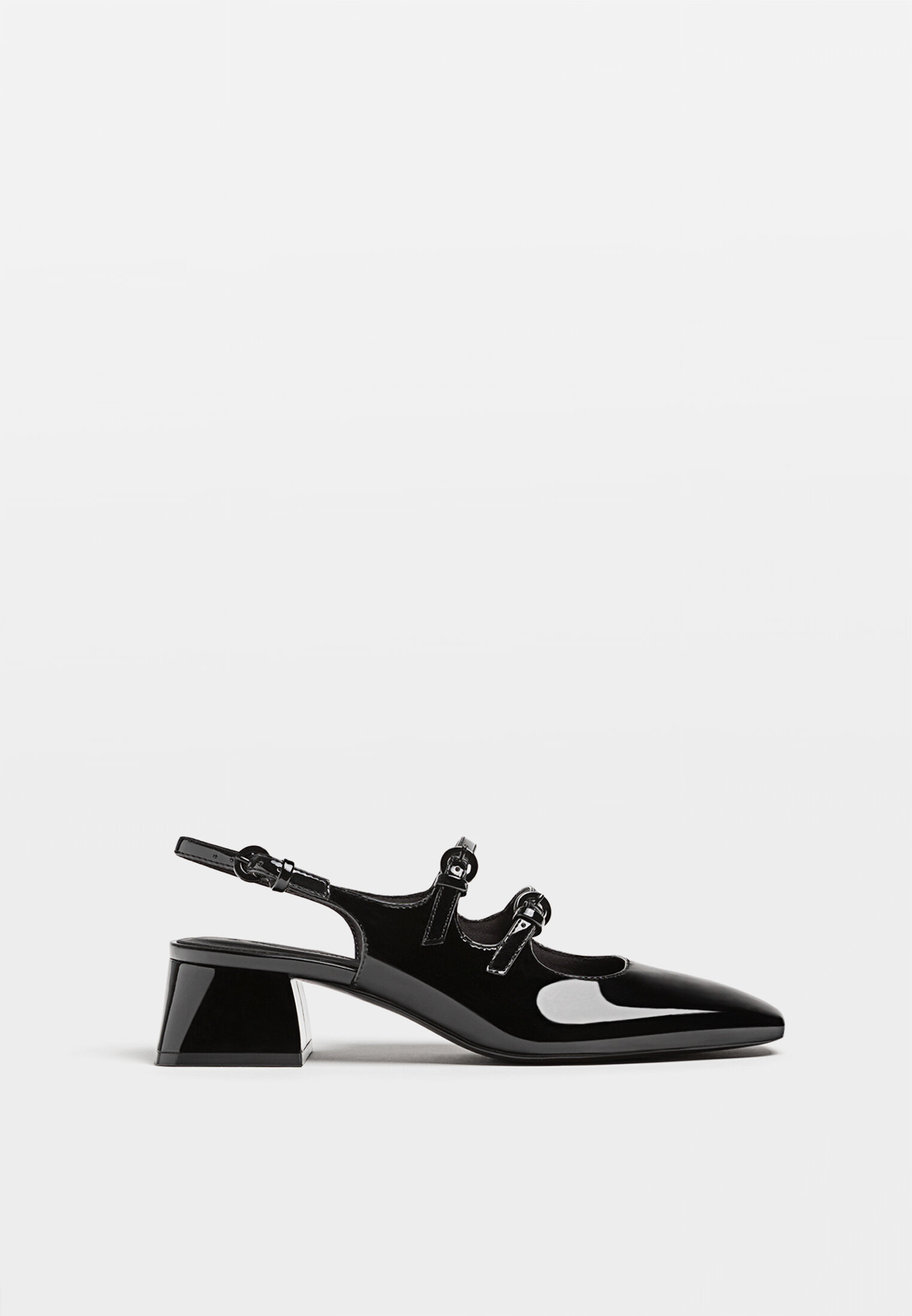 Black high heel slingback ballerina style shoes