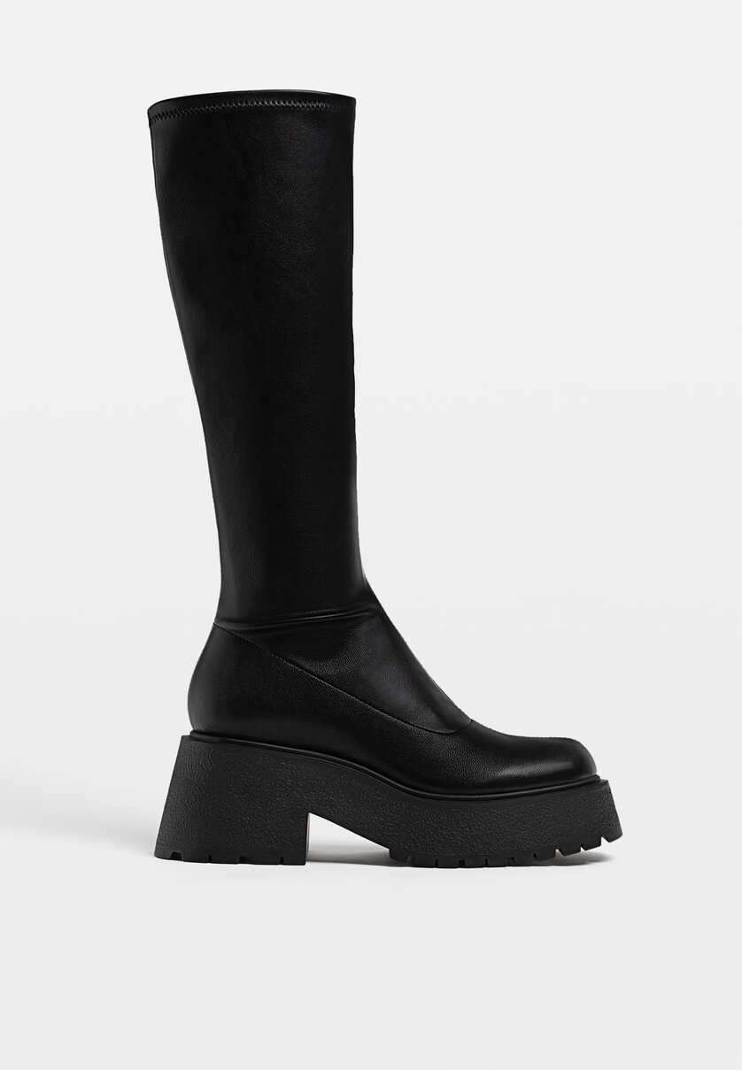 Black stretch high-heel boots