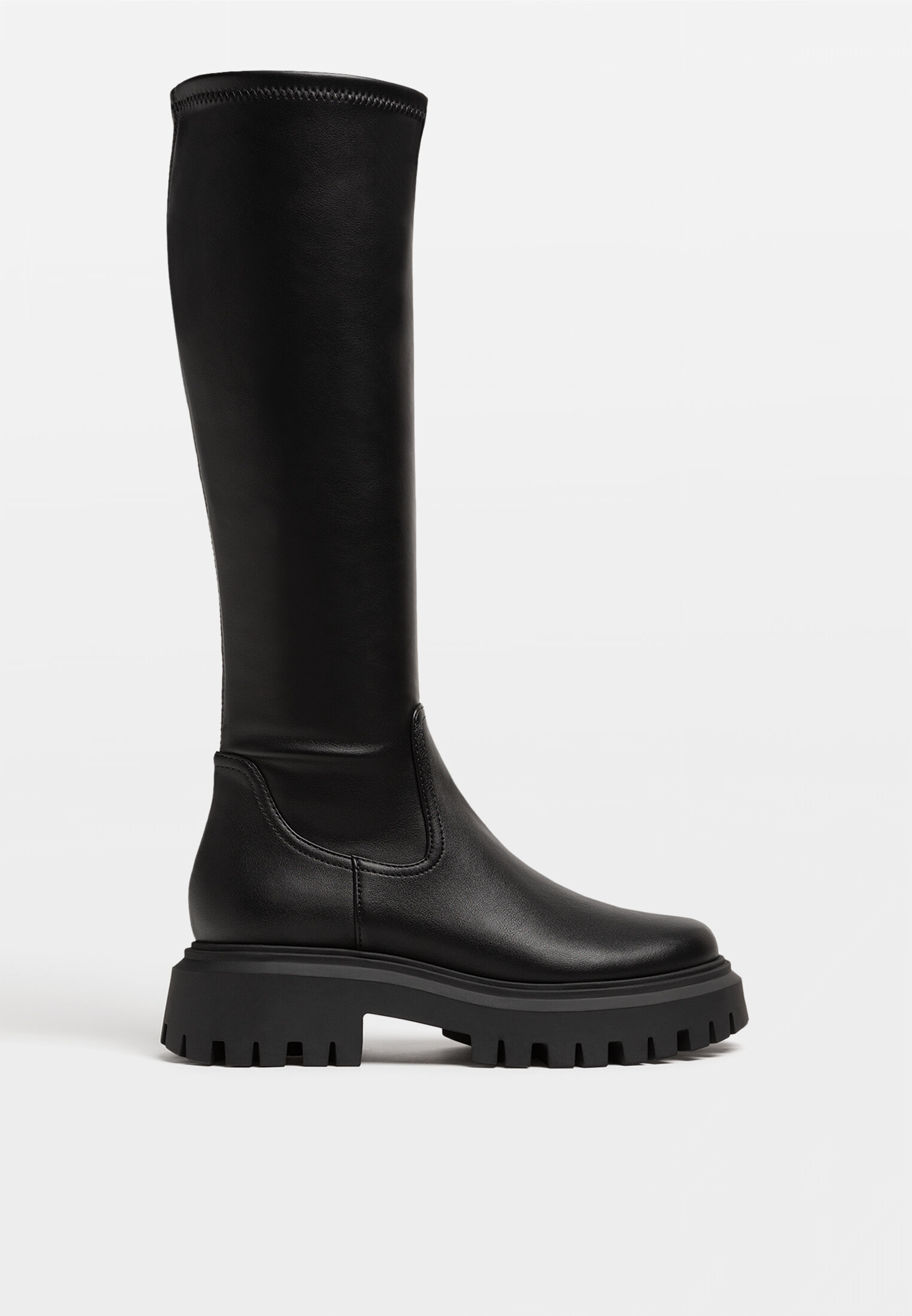 Black stretch flat ankle boots