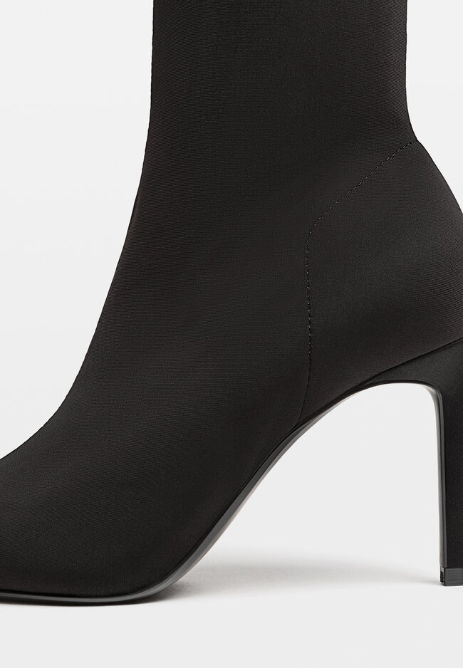 Black stretch high heel ankle boots Women s fashion