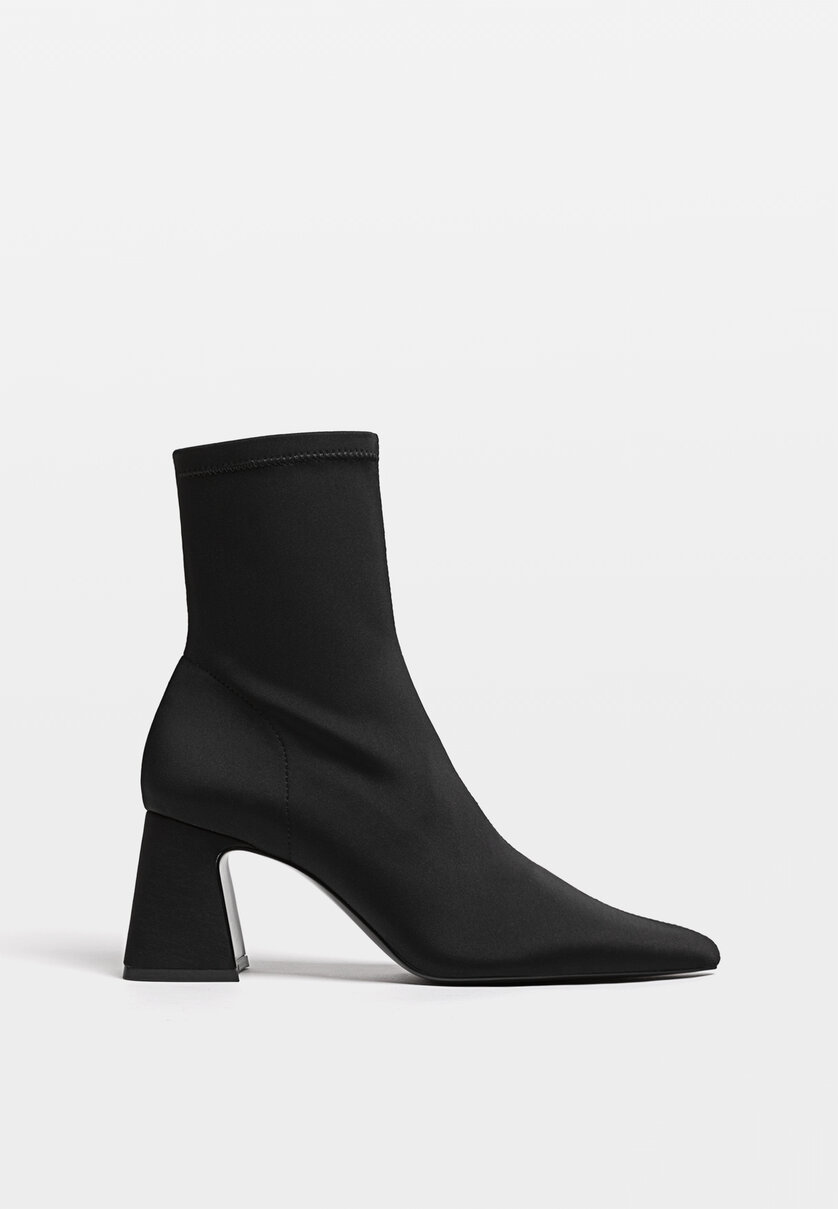 Black stretch high-heel ankle boots