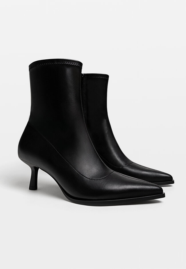 Black leather ankle boots stiletto heel hotsell