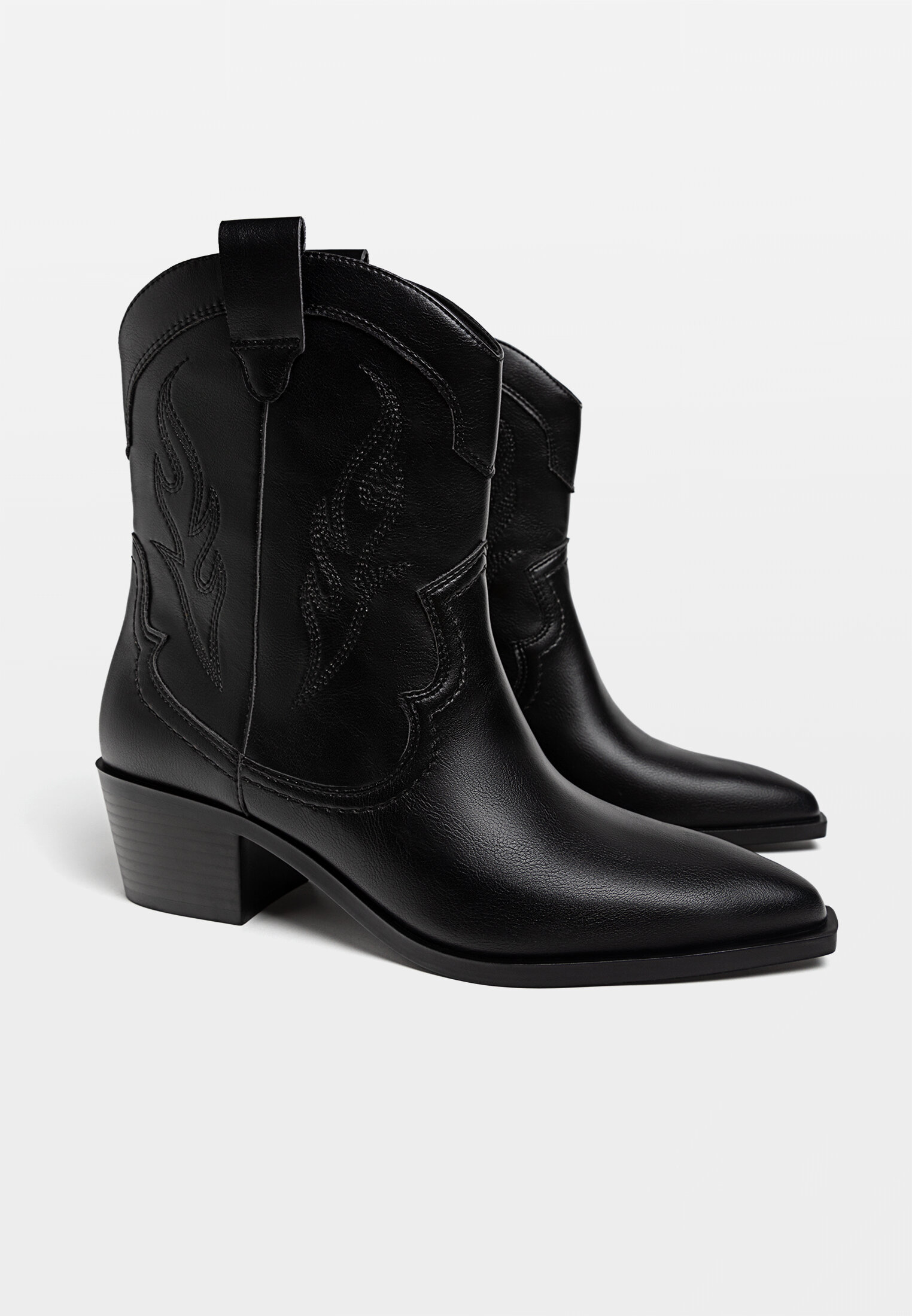 Black leather cowboy ankle hot sale boots