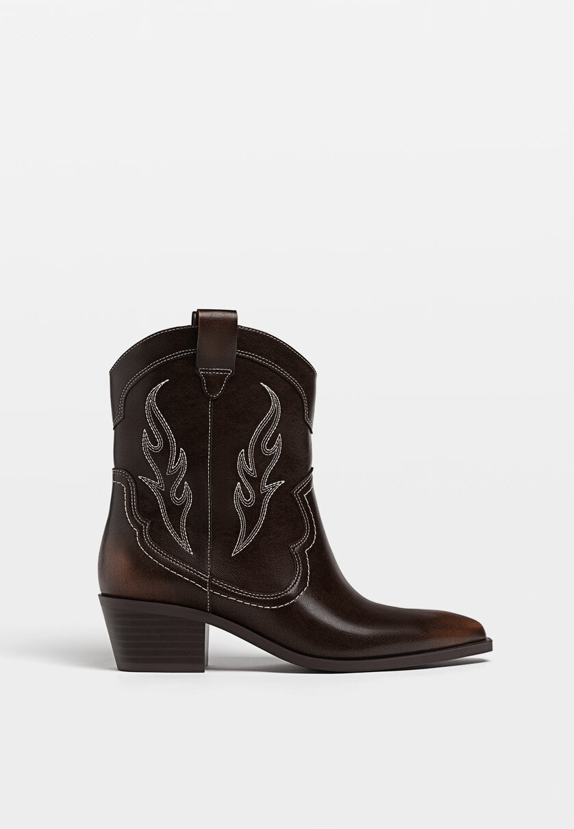 Embroidered cowboy ankle boots
