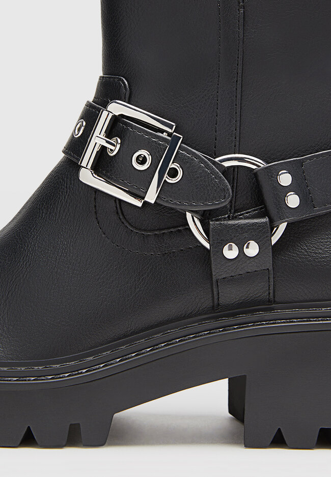 Black flat shop biker ankle boots