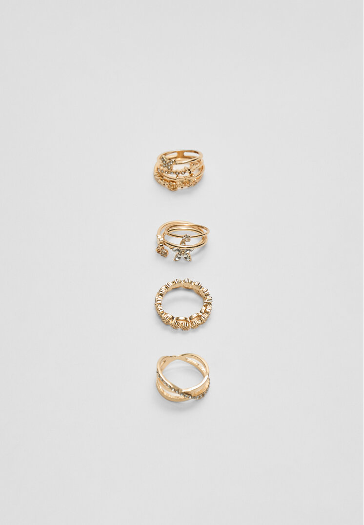 set 9 anillos mariposa y brillos