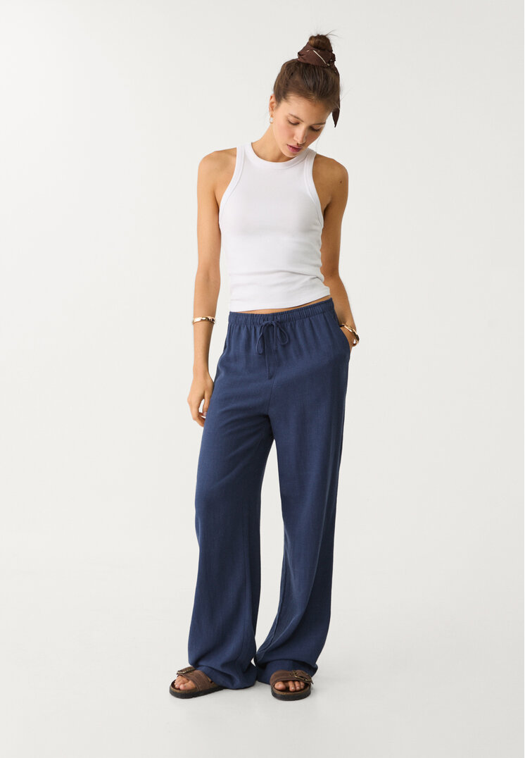 pantalon fluido con lino
