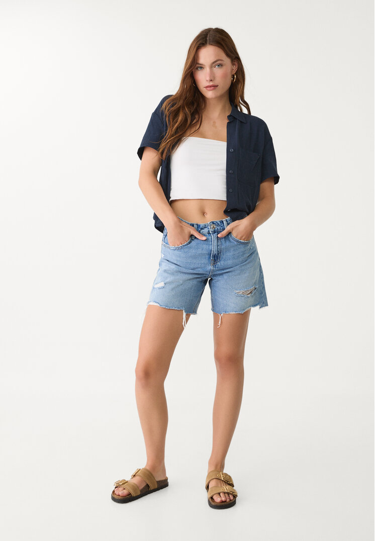 camisa manga corta con lino