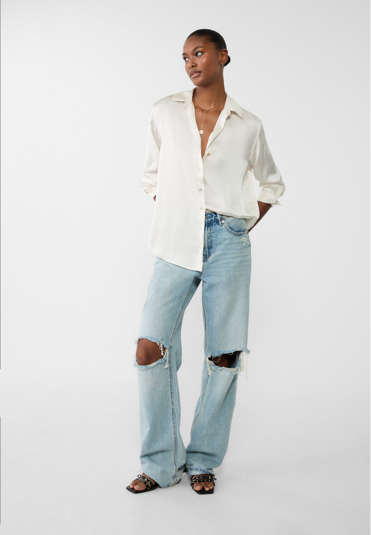 camisa saten cuello solapa