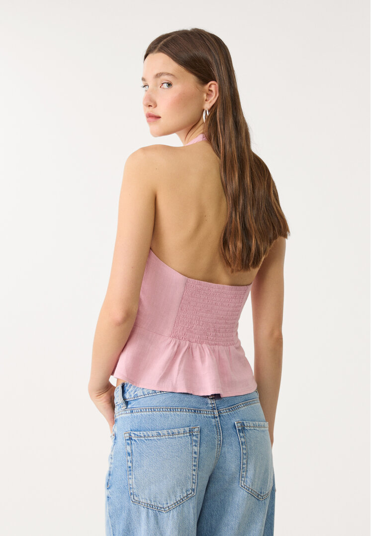 top halter botones con lino