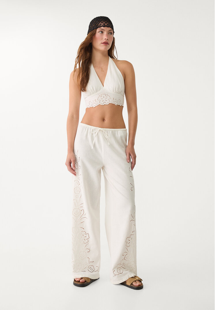 top halter bordados con lino