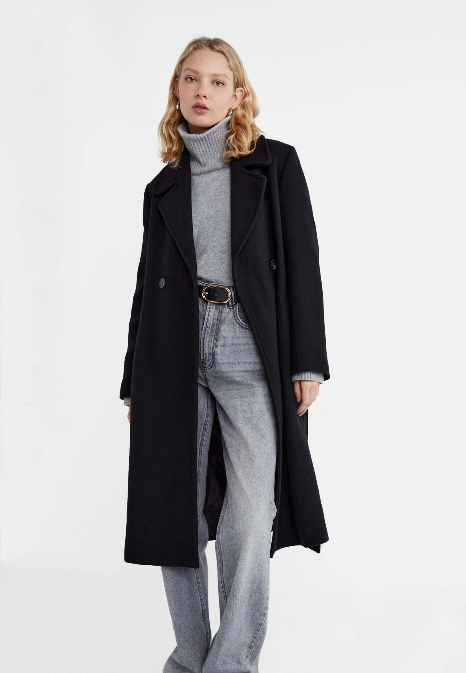 Felt texture coat with belt