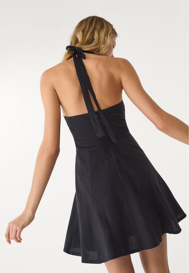 vestido corto halter con lino