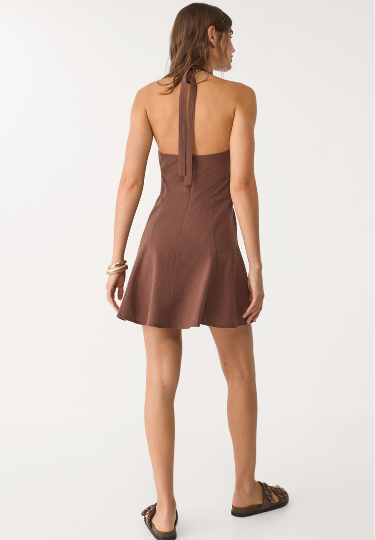 vestido corto halter con lino