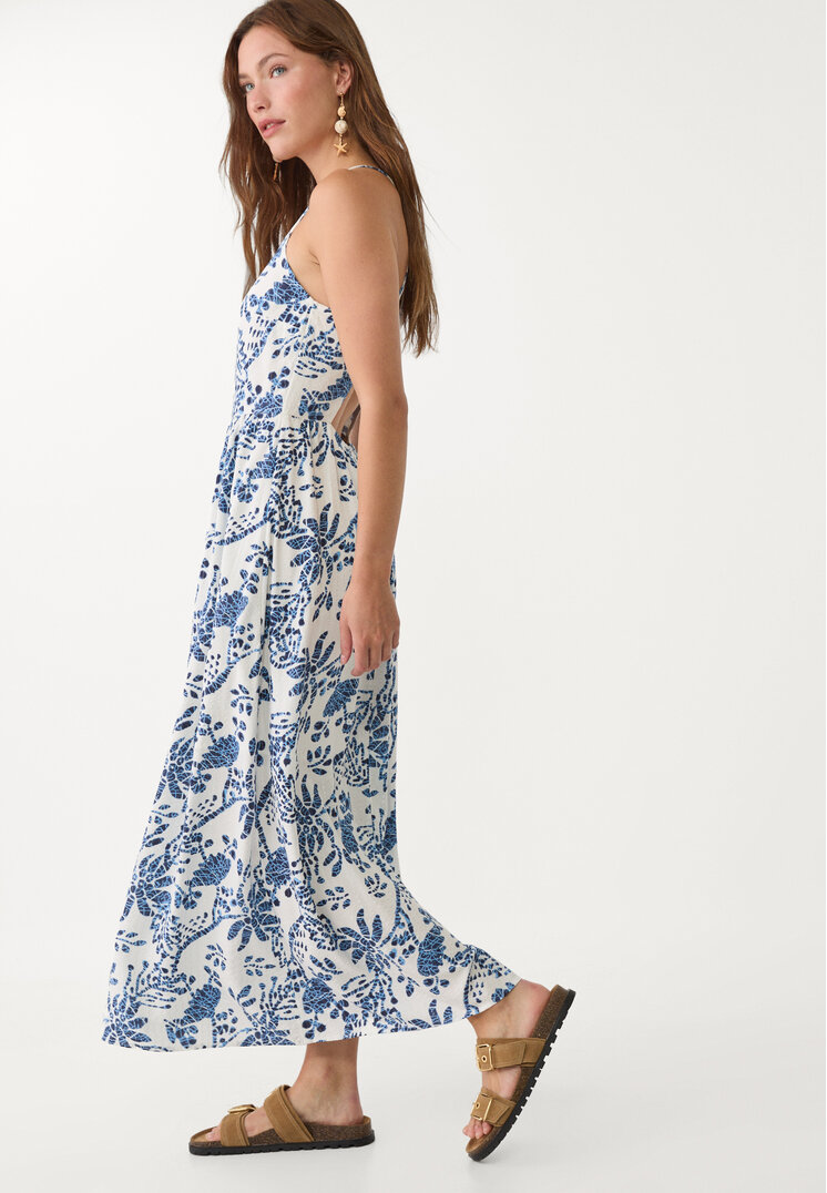 vestido midi espalda descubierta estampado