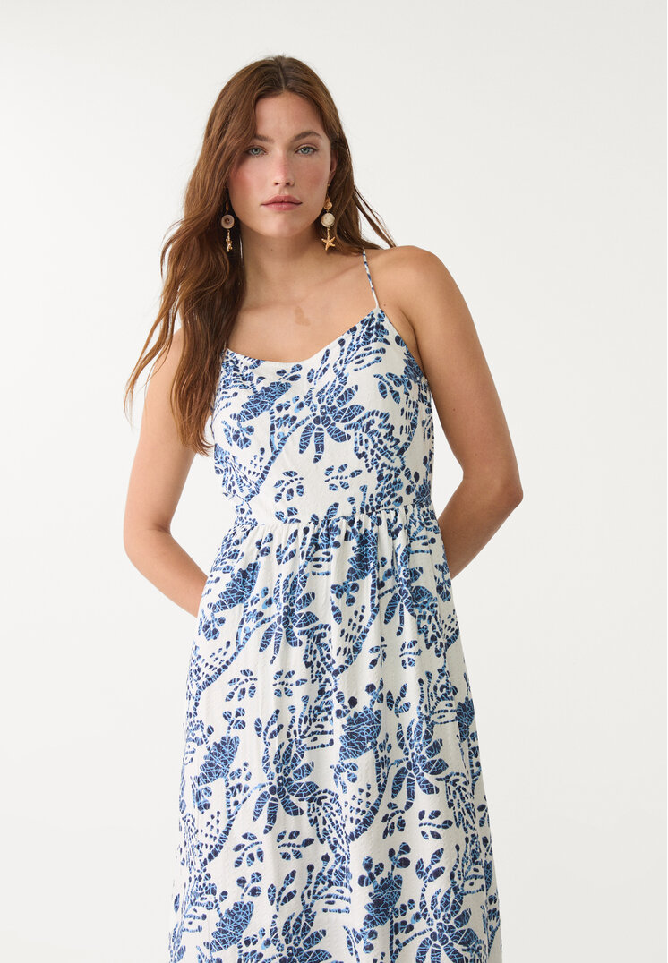 vestido midi espalda descubierta estampado
