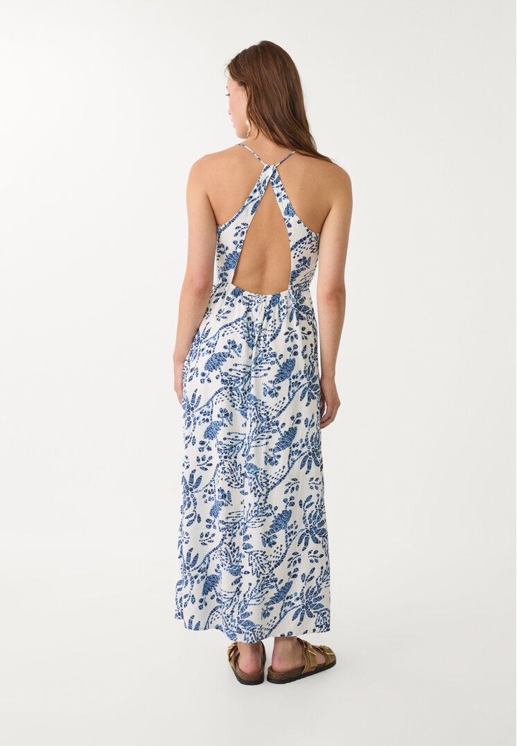 vestido midi espalda descubierta estampado