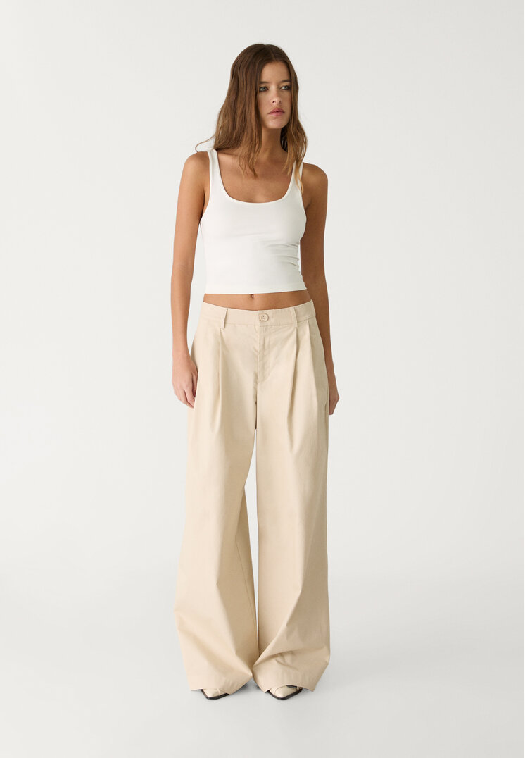 pantalon popelin wide leg pinzas