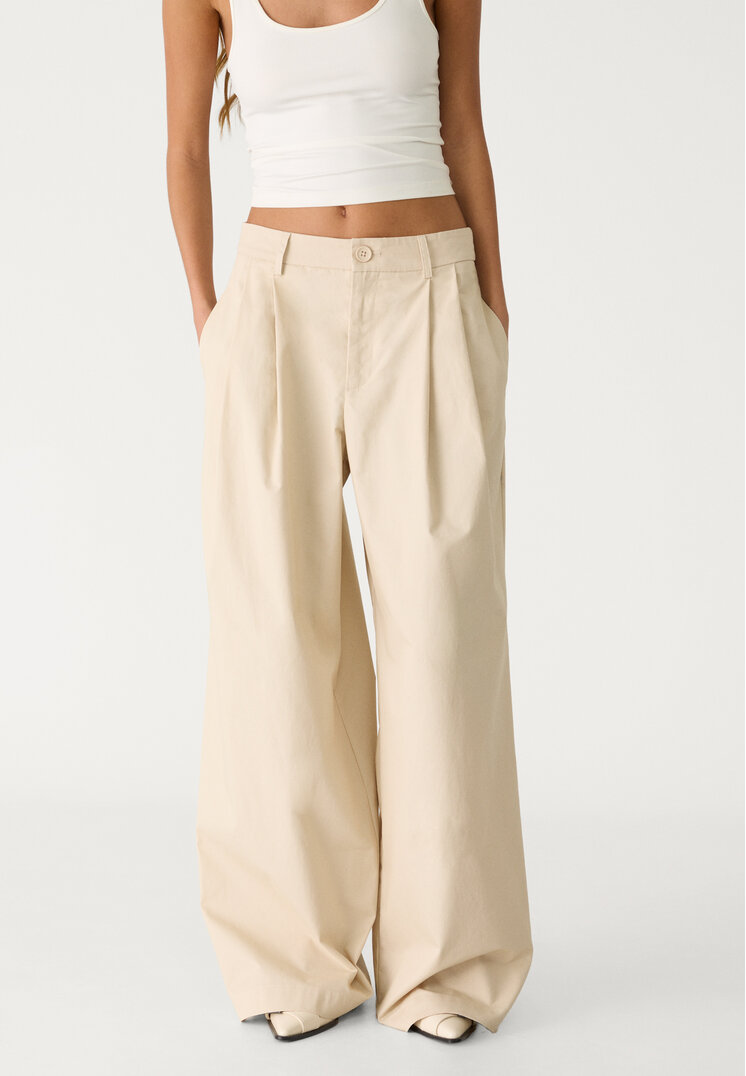 pantalon popelin wide leg pinzas
