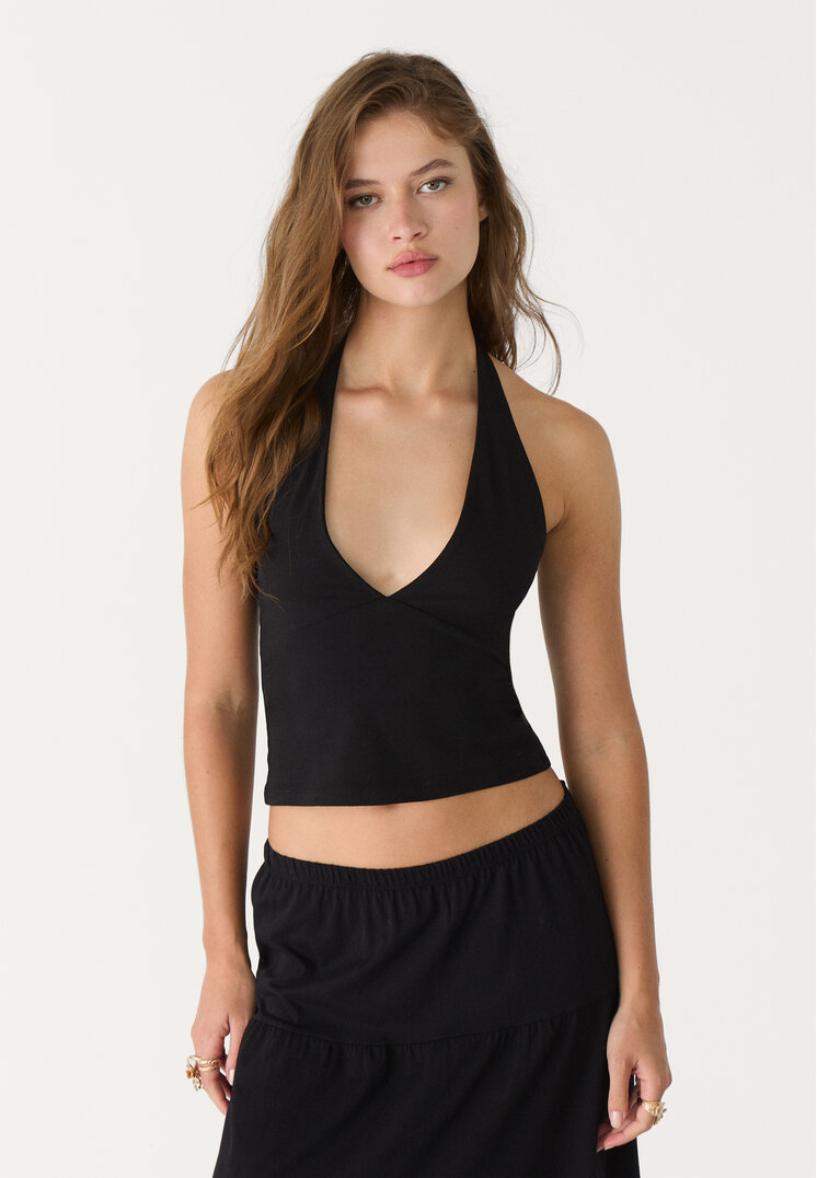 top halter escote pico