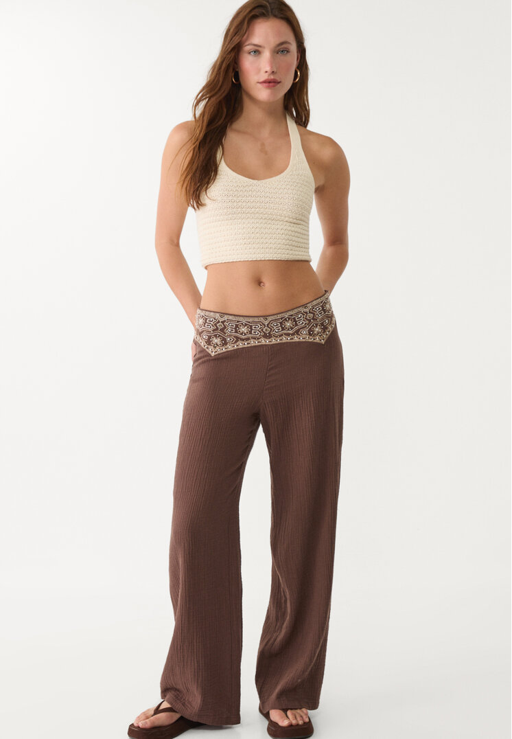 pantalon fluido bordado textura
