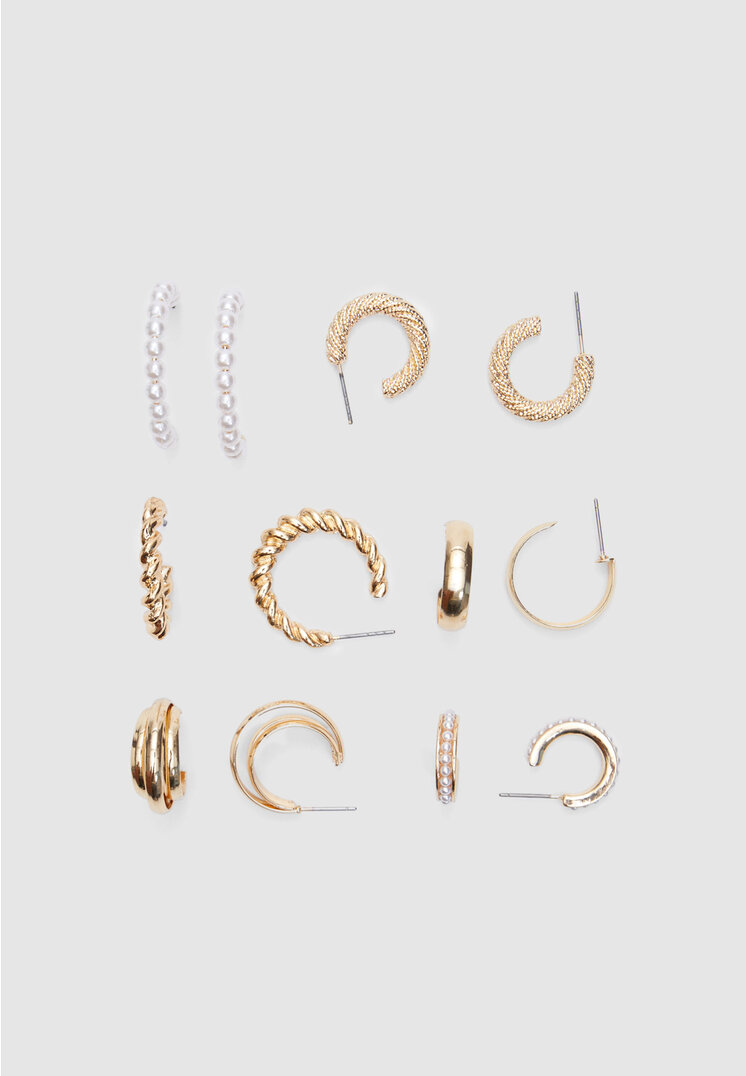 Stradivarius Set De 6 Perechi De Cercei Rotunzi Și Cu Perle Auriu Os