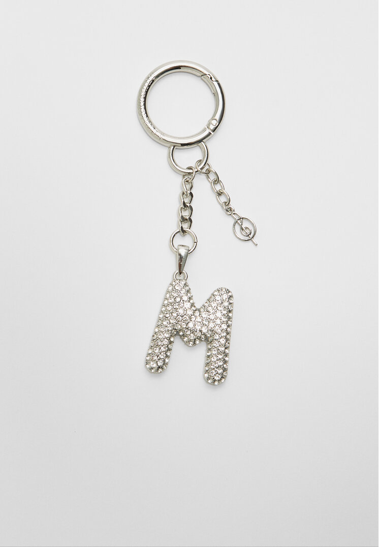 Stradivarius Breloc Cu Charm Inițială Cu Strasuri Os